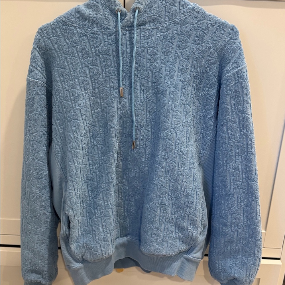 Men's Light Blue Oblique Dior Hoodie would fit a women’s S/M